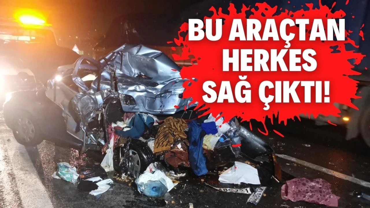 Hurdaya dönen araçtan herkes sağ çıktı!