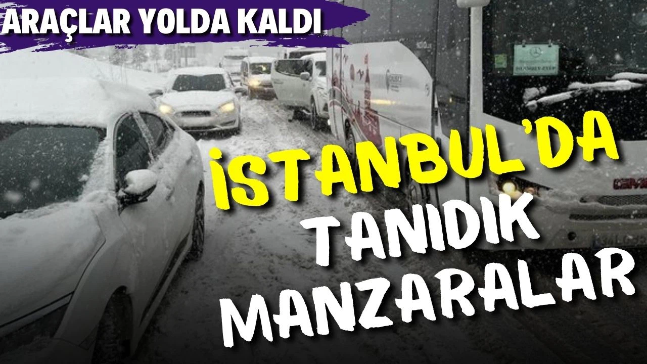 İstanbul'da yoğun kar nedeniyle bazı araçlar yolda kaldı