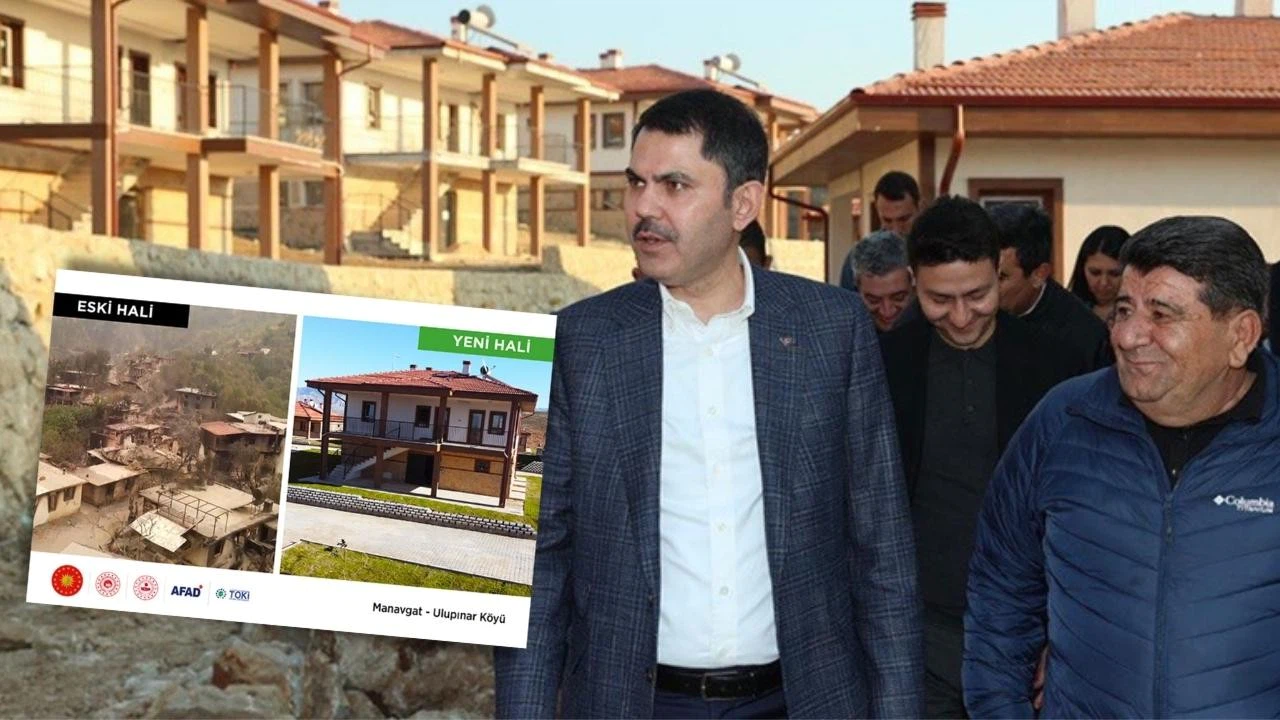 Bakan Kurum, yangın sonrası yapılan evleri inceledi