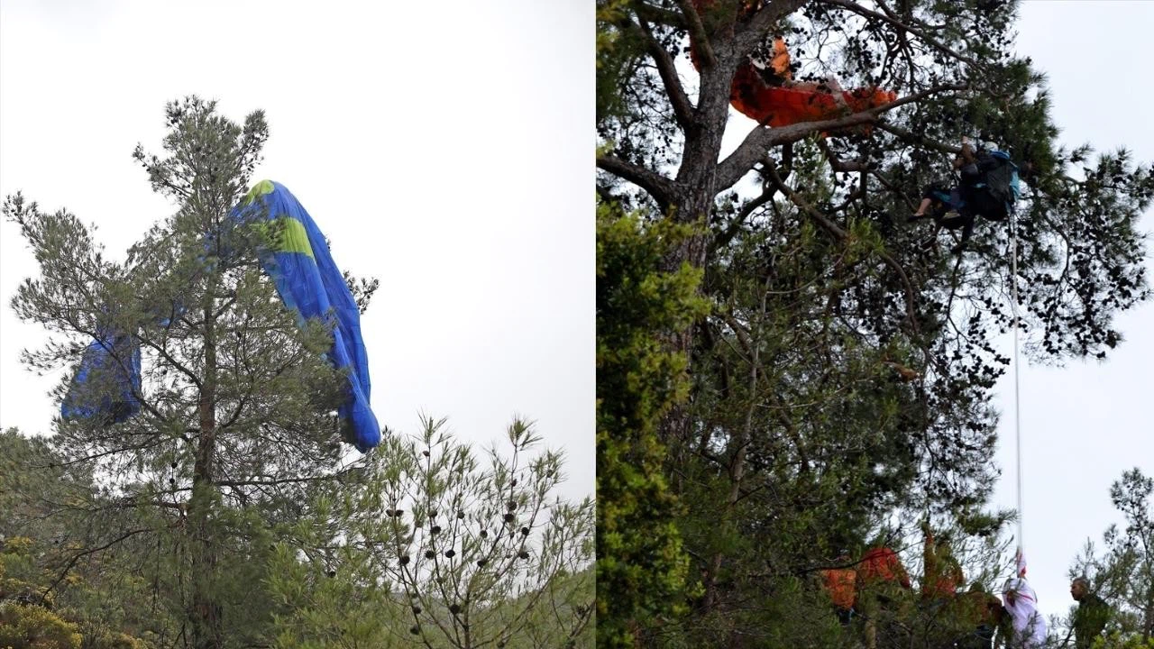 Yamaç paraşütleri rüzgara yenik düştü!