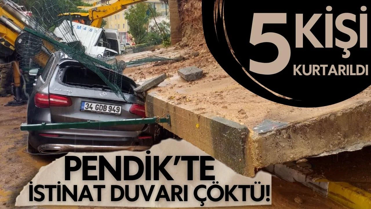 Pendik'te istinat duvarı araçların üzerine çöktü