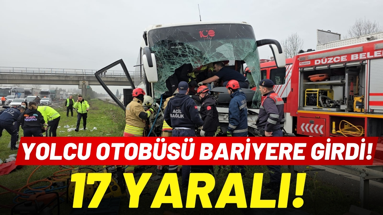 Düzce'de yolcu otobüsü, bariyerlere çarptı; 17 yaralı