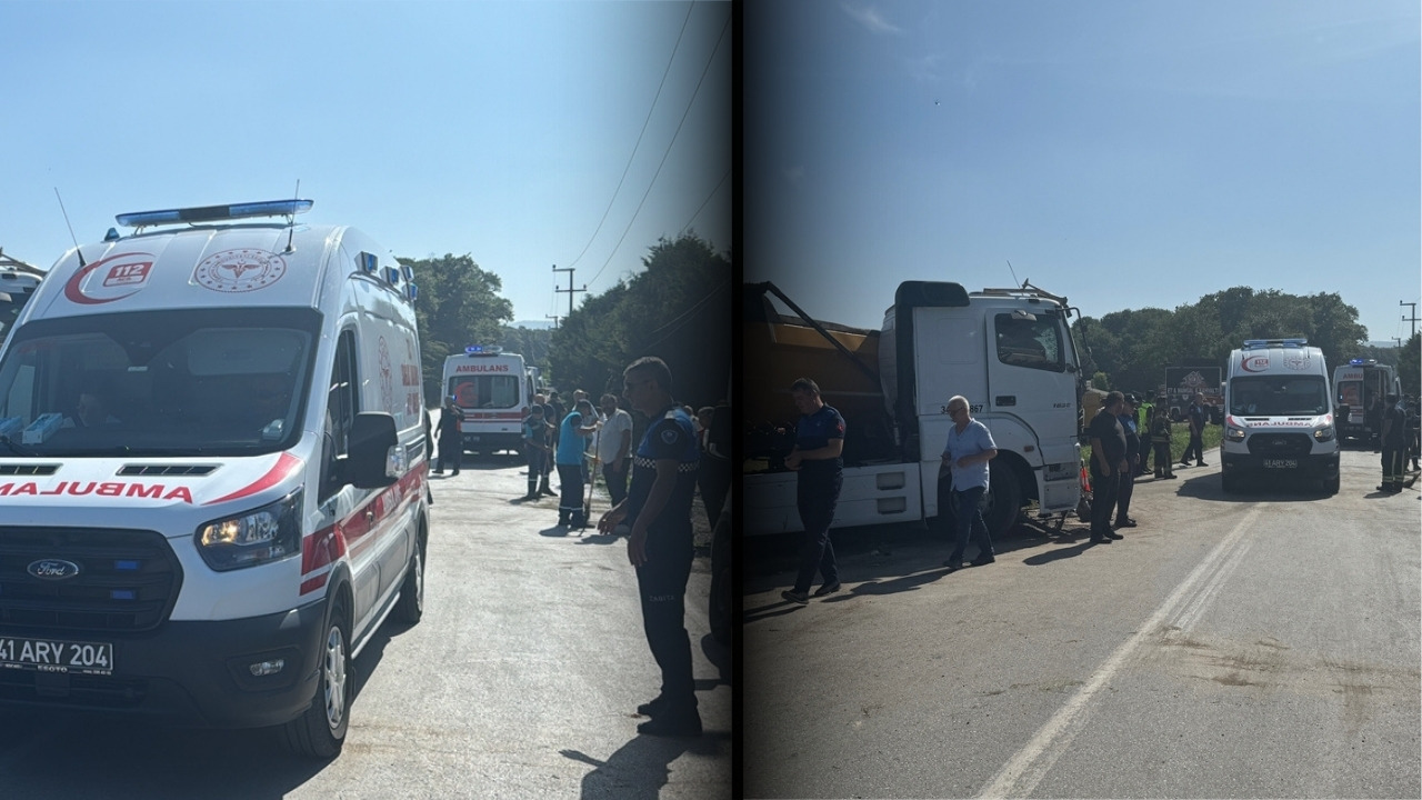 Kocaeli'de tır ile servis minibüsünün çarpıştığı kazada 12 kişi yaralandı!