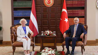 TBMM Başkanı Kurtulmuş, Letonya Parlamentosu Başkanı Mierina ile görüştü