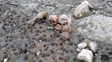 Suyu boşaltılan göletten kafatasları ve kemikler çıktı