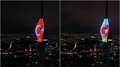Çamlıca Kulesi'ne Türkiye ve Azerbaycan bayrakları yansıtıldı
