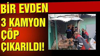 Konya'daki bir evden 3 kamyon çöp çıkarıldı