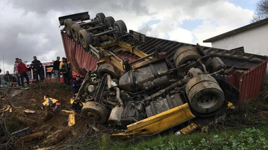 Muğla'da devrilen balık yemi yüklü tırın sürücüsü yaralandı