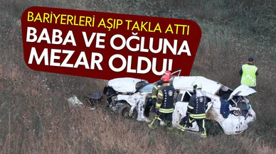 Devrilen otomobildeki baba ve oğlu öldü