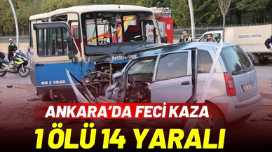 Ankara'da otomobil ile dolmuş çarpıştı: 1 ölü 14 yaralı