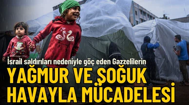 İsrail saldırıları nedeniyle göç eden Gazzeliler, yağmur ve soğuk havayla mücadele ediyor
