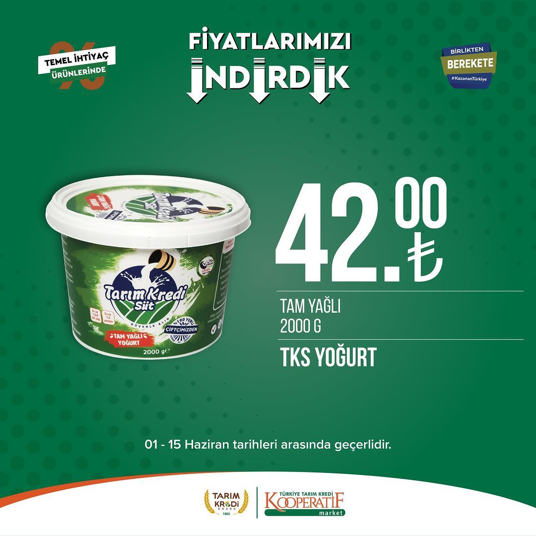 Tarım Kredi Kooperatifi Market'ten birçok üründe yeni indirim! 52